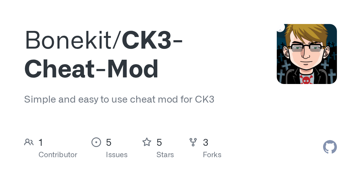 GitHub Bonekit/CK3CheatMod Simple and easy to use cheat mod for CK3