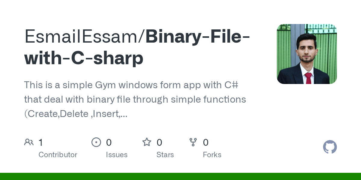 GitHub EsmailEssam/BinaryFilewithCsharp This is a simple Gym windows form app with C