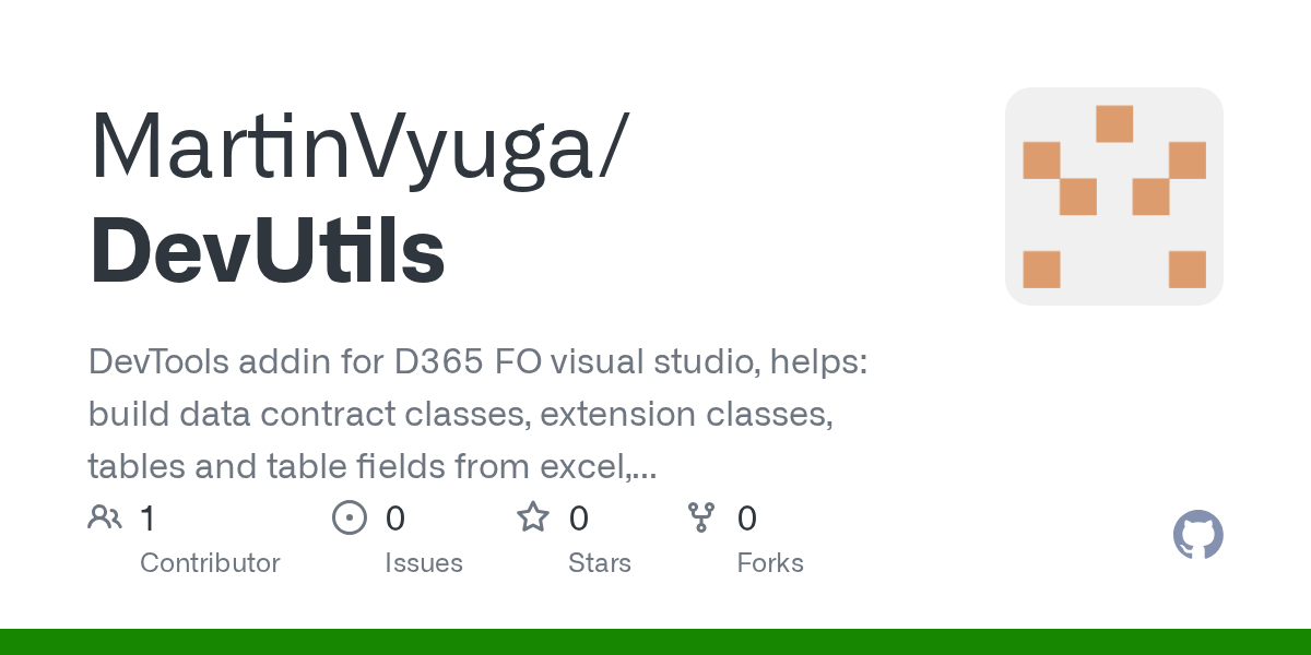 GitHub MartinVyuga/DevUtils DevTools addin for D365 FO visual studio