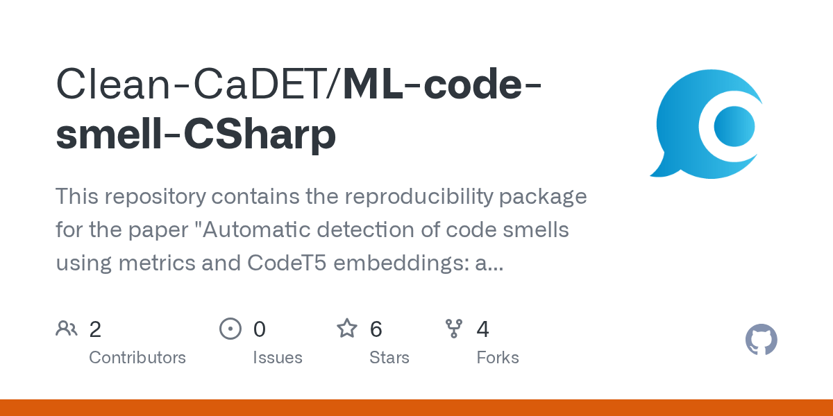 GitHub CleanCaDET/MLcodesmellCSharp This repository contains the