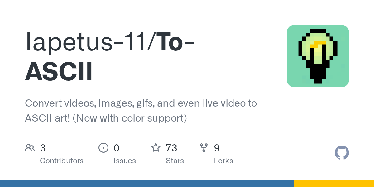 GitHub Iapetus11/ToASCII Convert videos, images, gifs, and even