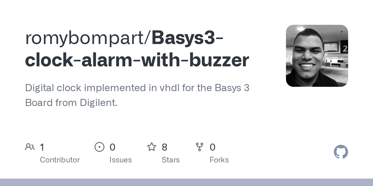 GitHub romybompart/Basys3clockalarmwithbuzzer Digital clock implemented in vhdl for the