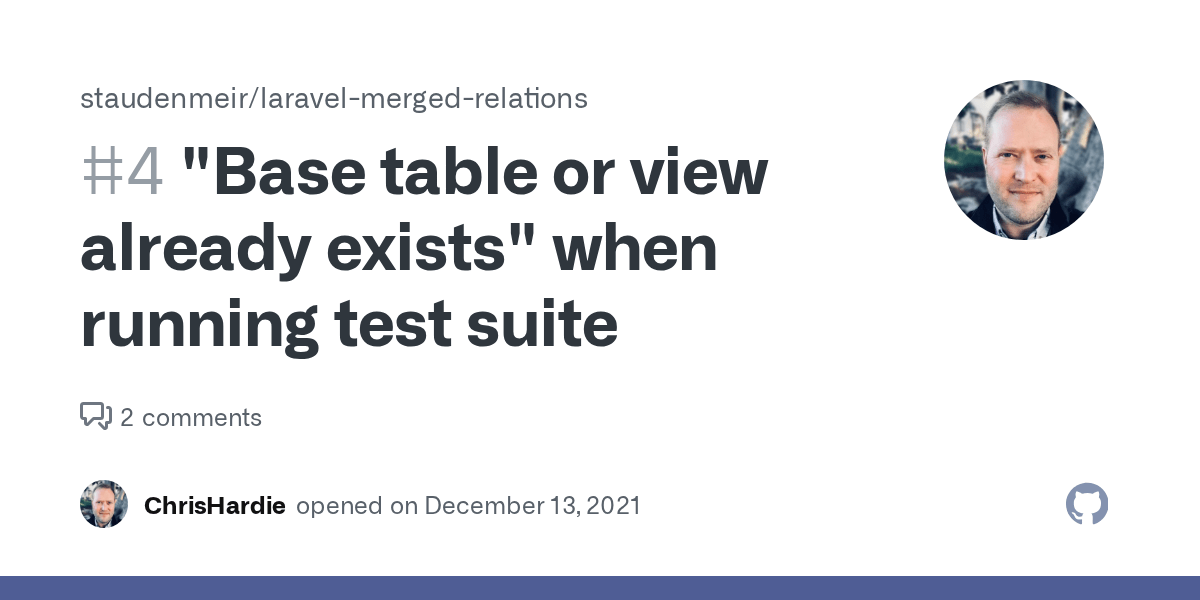 "Base table or view already exists" when running test suite · Issue 4