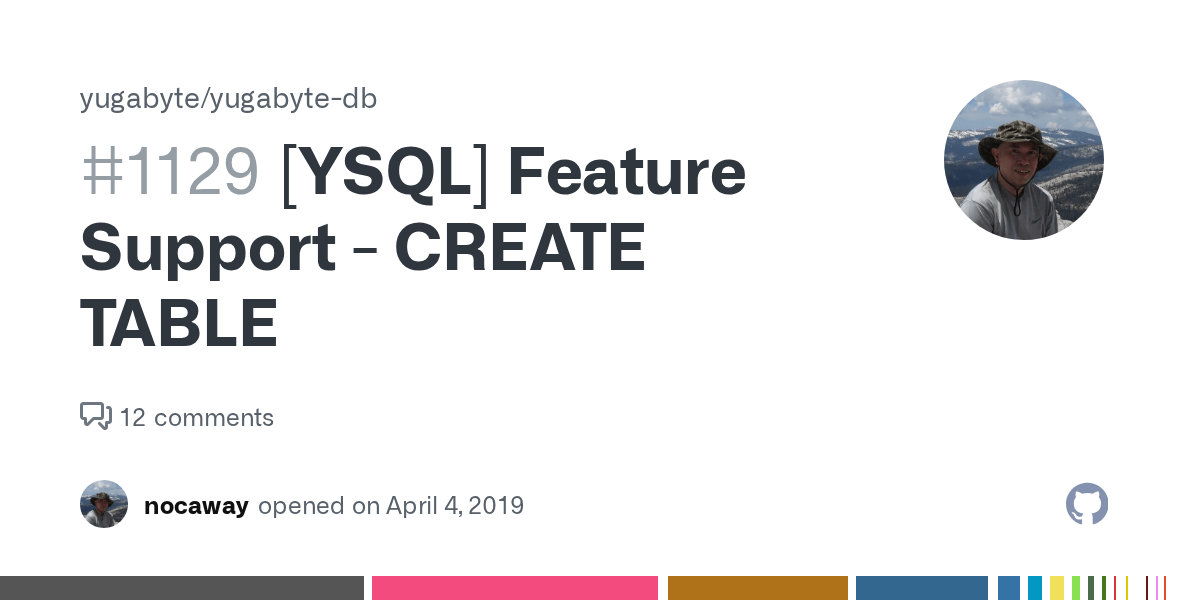 [YSQL] Feature Support CREATE TABLE · Issue 1129 · yugabyte/yugabyte