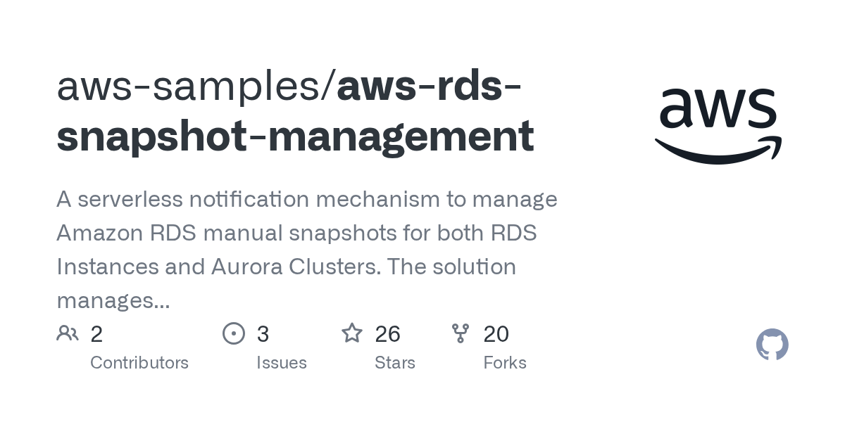 GitHub awssamples/awsrdssnapshotmanagement A serverless