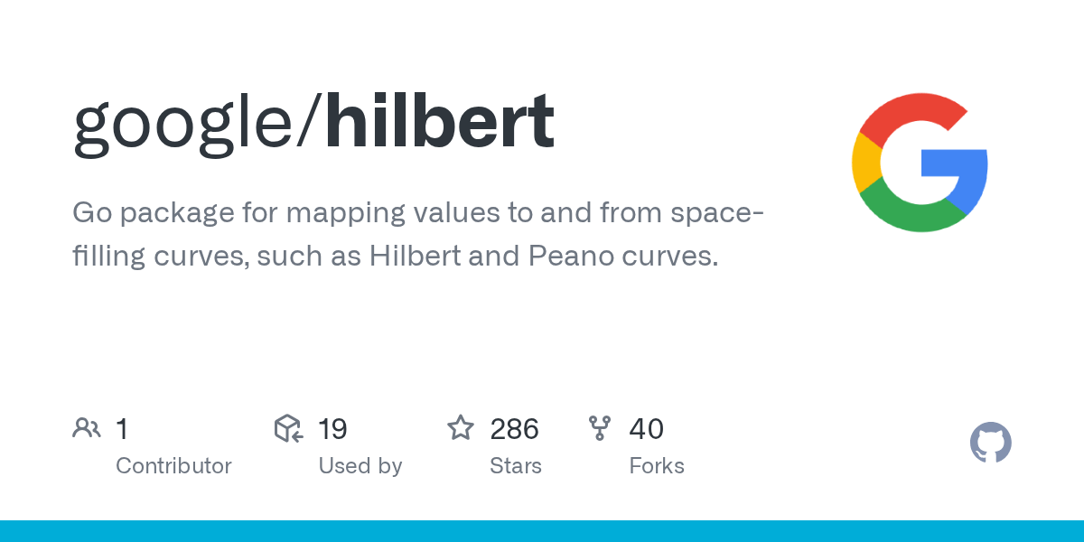 GitHub google/hilbert Go package for mapping values to and from