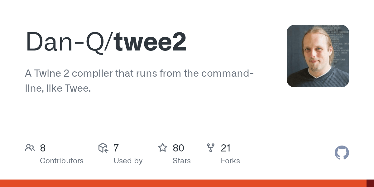 GitHub DanQ/twee2 A Twine 2 compiler that runs from the command