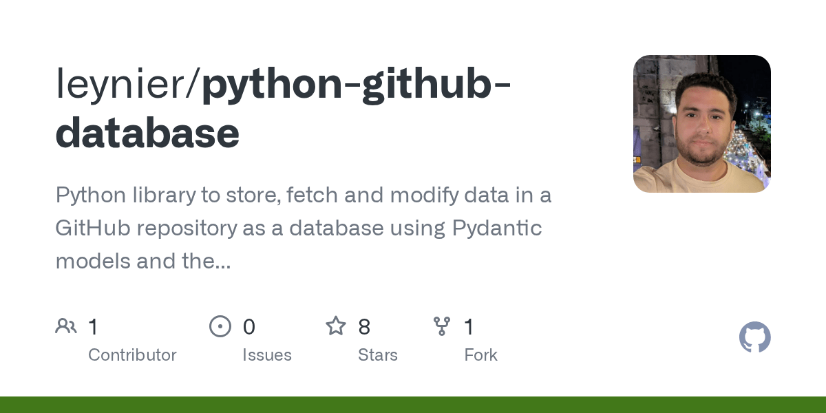 GitHub leynier/pythongithubdatabase Python library to store, fetch and modify data in a