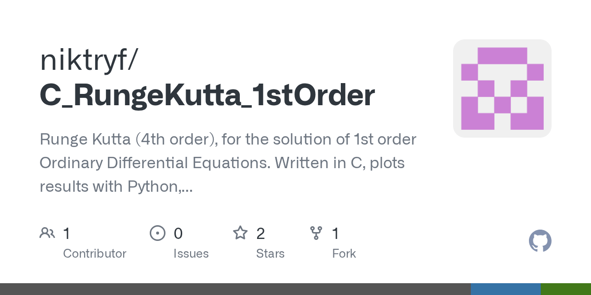 GitHub niktryf/C_RungeKutta_1stOrder Runge Kutta (4th order), for
