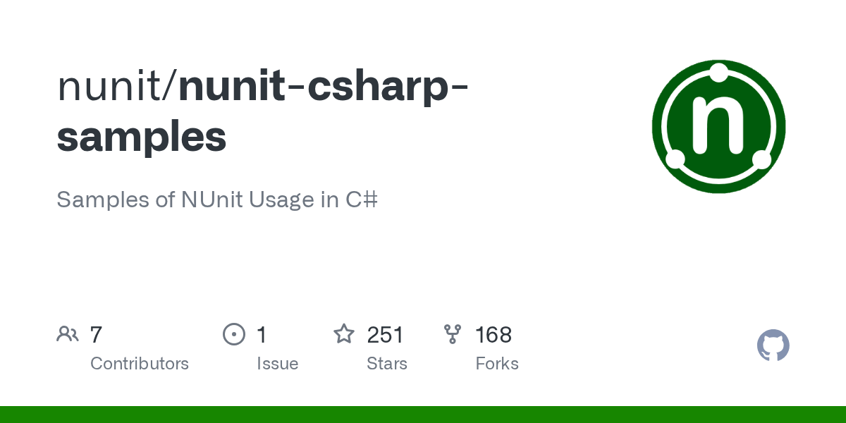 GitHub nunit/nunitcsharpsamples Samples of NUnit Usage in C