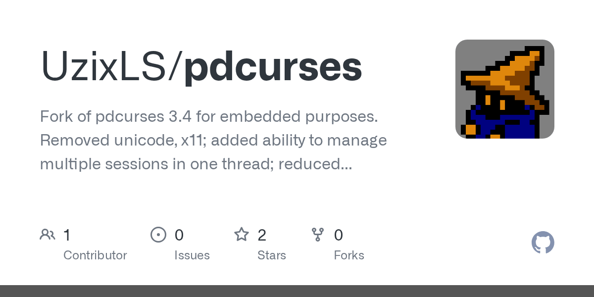 GitHub UzixLS/pdcurses Fork of pdcurses 3.4 for embedded purposes
