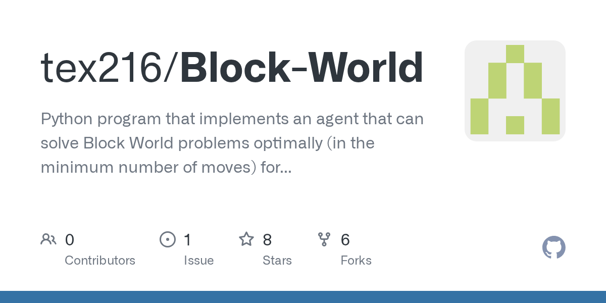GitHub tex216/BlockWorld Python program that implements an agent