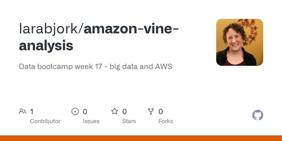 GitHub larabjork/amazonvineanalysis Data bootcamp week 17 big