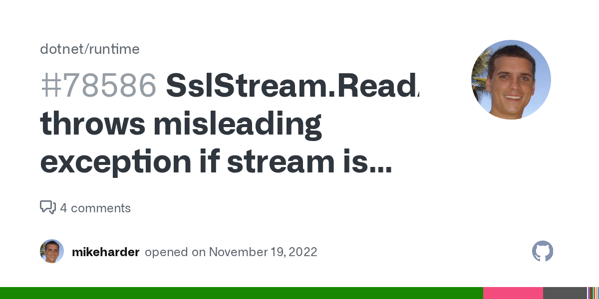 SslStream.ReadAsyncInternal() throws misleading exception if stream is