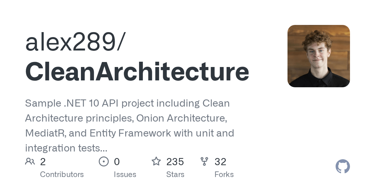 GitHub alex289/CleanArchitecture Sample 7 API project including