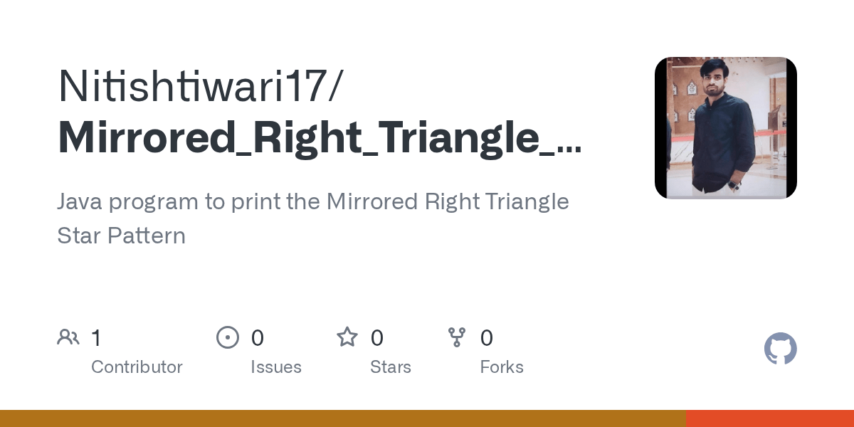 GitHub Nitishtiwari17/Mirrored_Right_Triangle_Star_Pattern Java