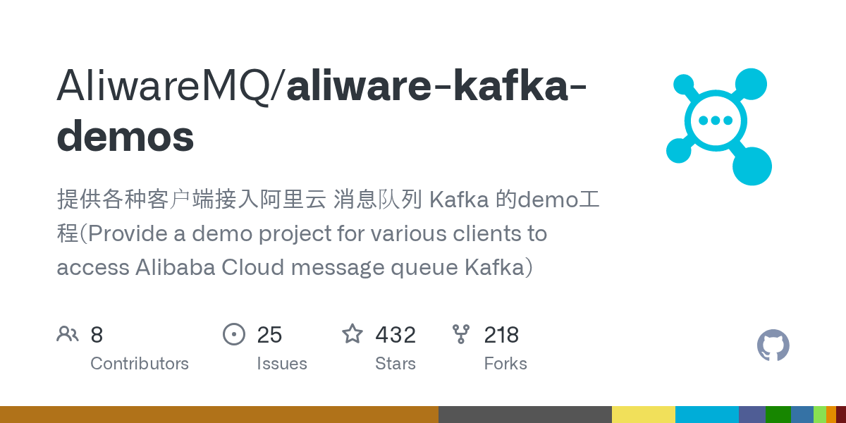 GitHub AliwareMQ/aliwarekafkademos 提供各种客户端接入阿里云 消息队列 Kafka 的demo工程(Provide a demo project