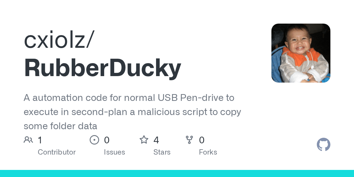 GitHub cxiolz/RubberDucky A automation code for normal USB Pendrive to execute in second