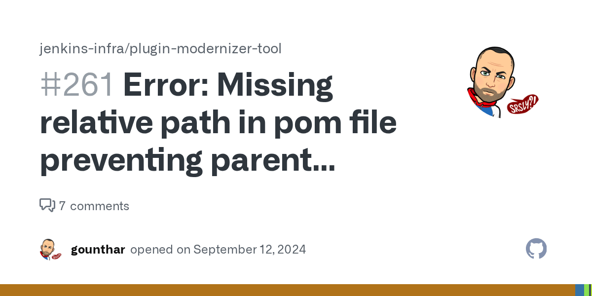 Error Missing relative path in pom file preventing parent download