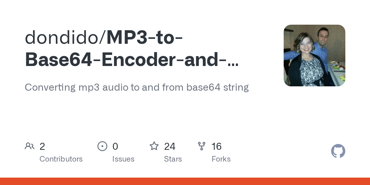 GitHub dondido/MP3toBase64EncoderandDecoder Converting mp3 audio to and from base64 string