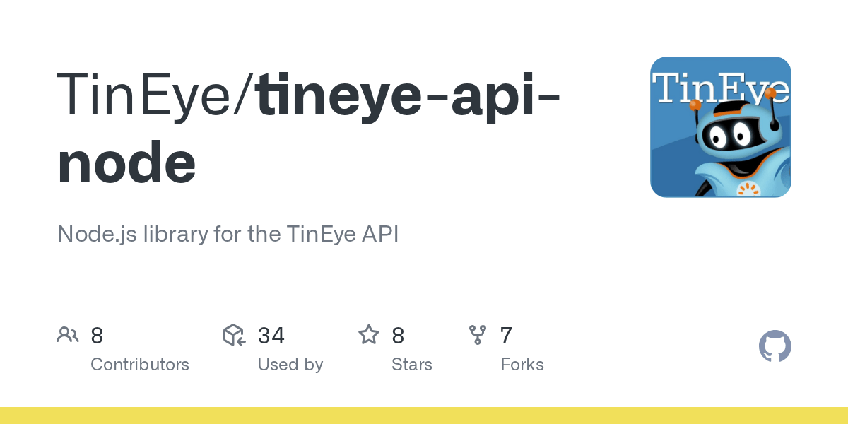 GitHub TinEye/tineyeapinode Node.js library for the TinEye API