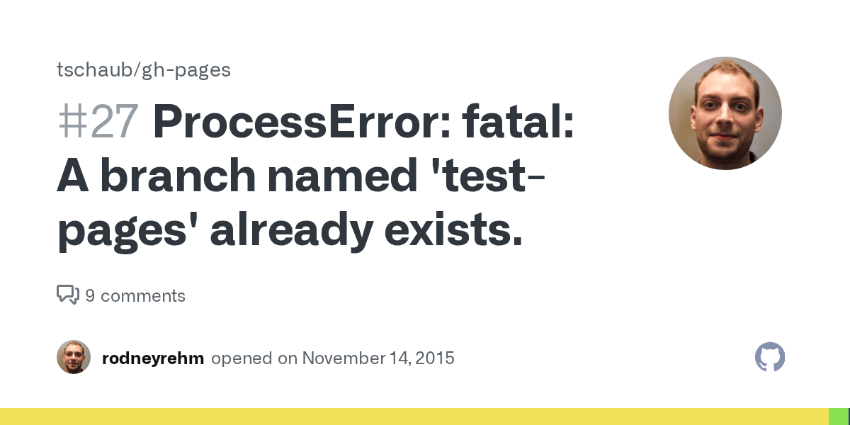 ProcessError fatal A branch named 'testpages' already exists