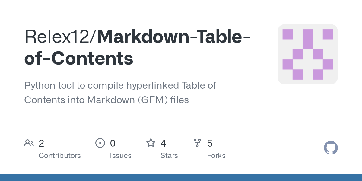 GitHub Relex12/MarkdownTableofContents Python tool to compile