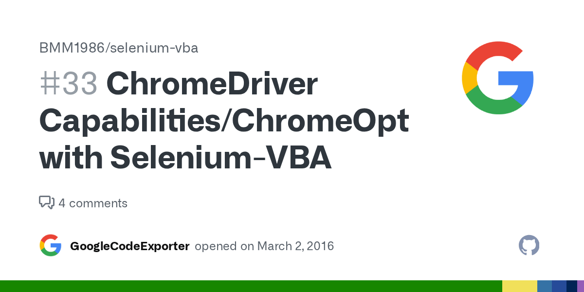 ChromeDriver Capabilities/ChromeOptions with SeleniumVBA · Issue 33