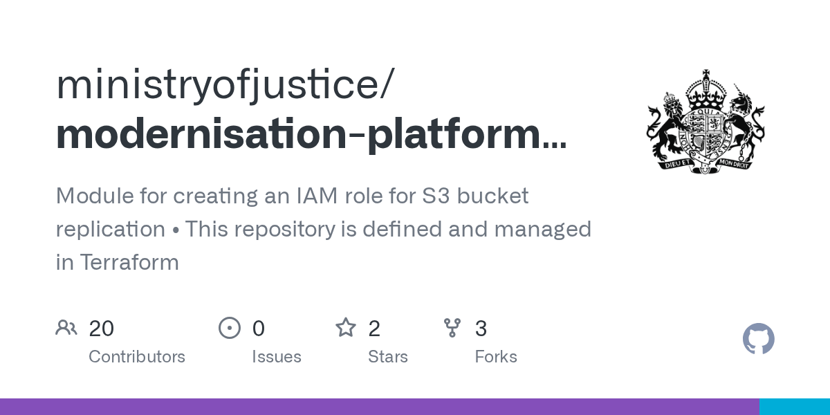GitHub ministryofjustice/modernisationplatformterraforms3bucketreplicationrole Module