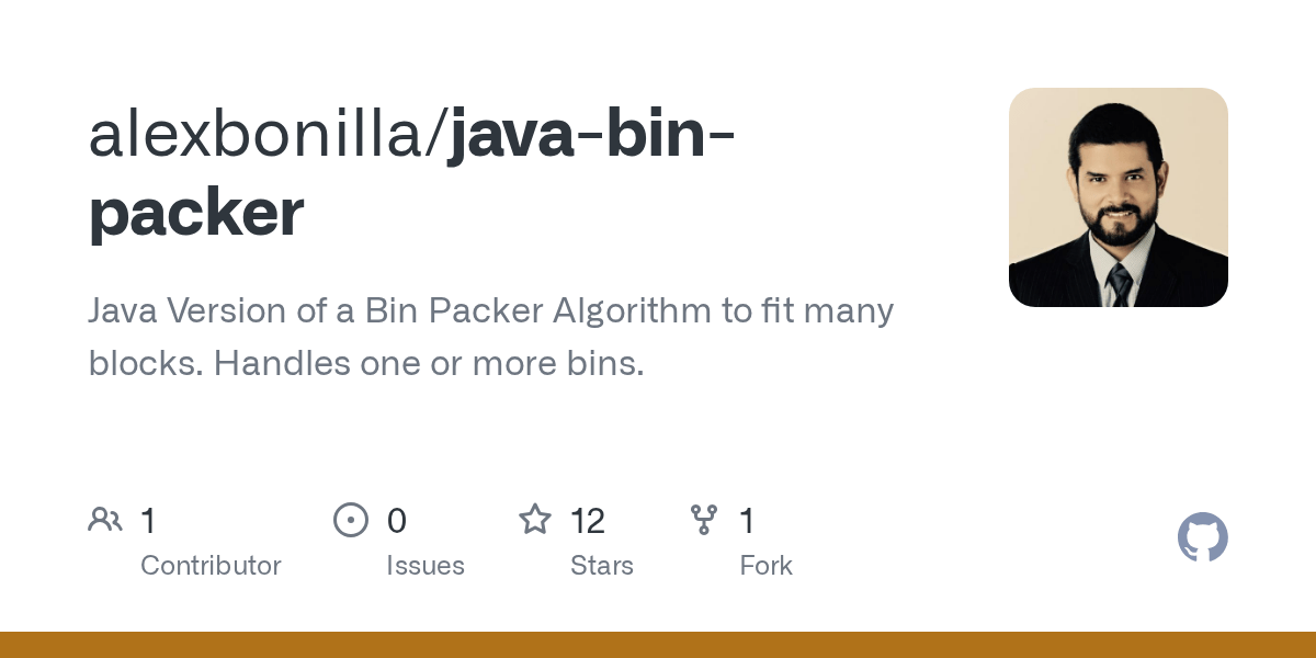 GitHub alexbonilla/javabinpacker Java Version of a binpacker at