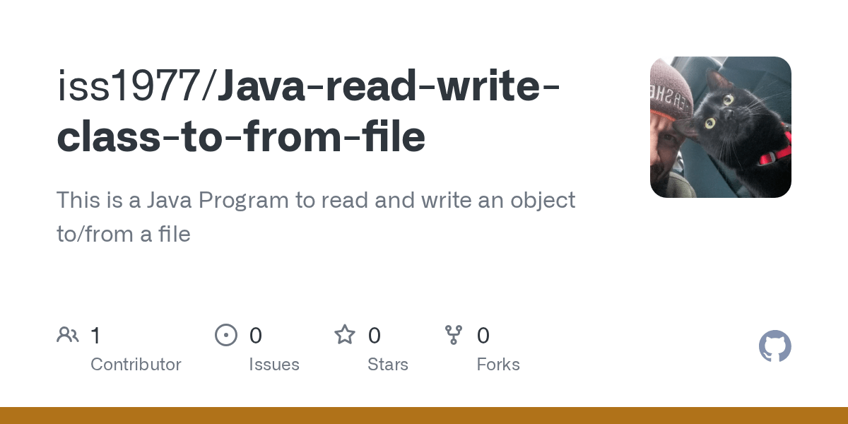 GitHub iss1977/Javareadwriteclasstofromfile This is a Java