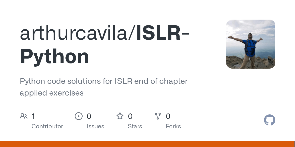 GitHub arthurcavila/ISLRPython Python code solutions for ISLR end