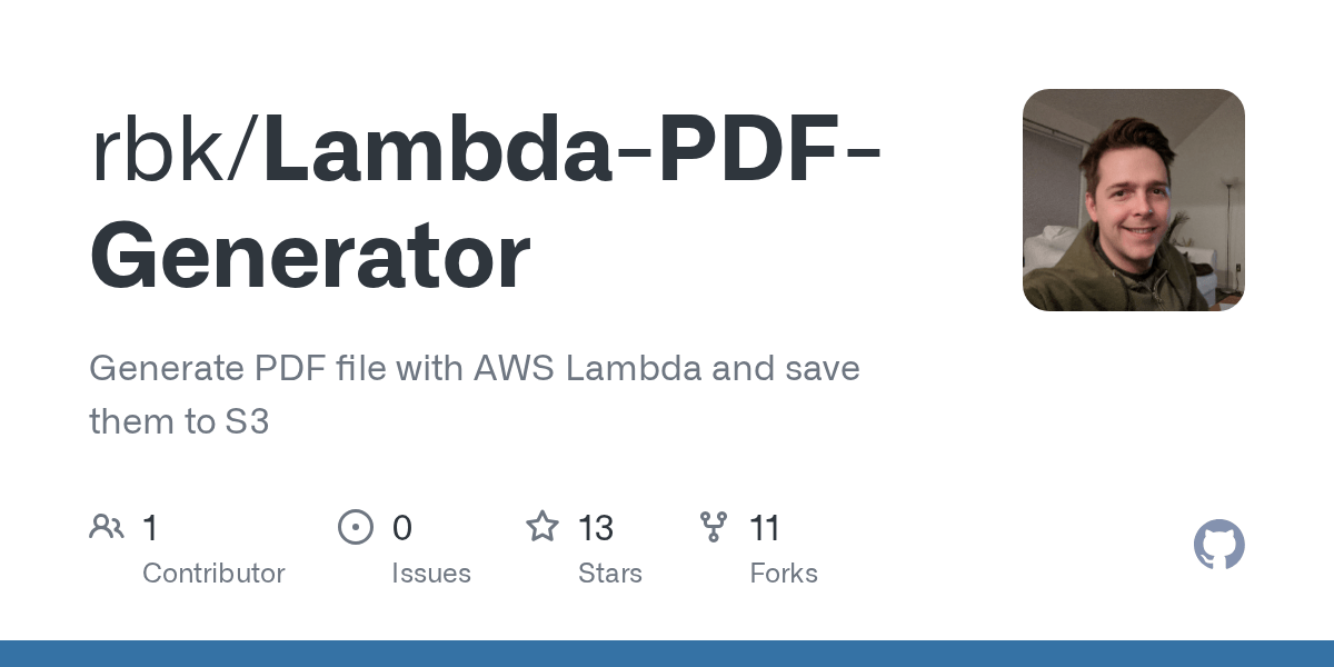 GitHub rbk/LambdaPDFGenerator Generate PDF file with AWS Lambda