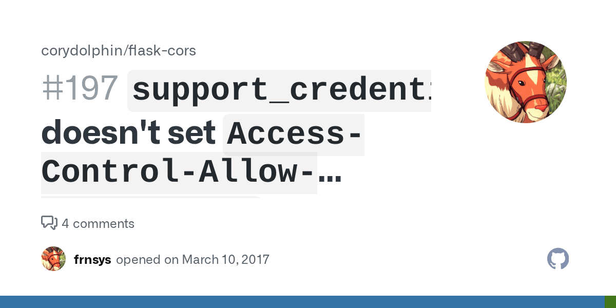 `support_credentials=True` doesn't set `AccessControlAllowCredentials` header · Issue 197