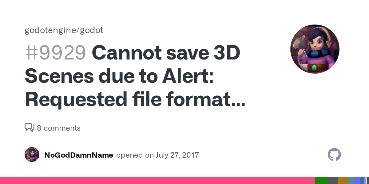 Cannot save 3D Scenes due to Alert Requested file format unknown. Both
