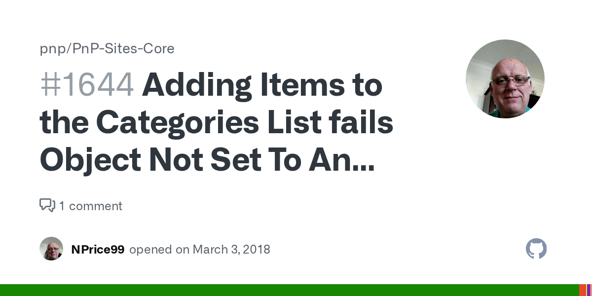 Adding Items to the Categories List fails Object Not Set To An Instance
