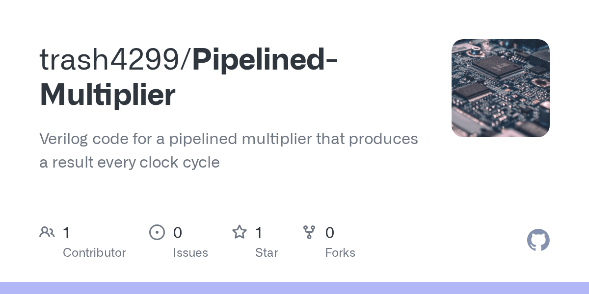 GitHub trash4299/PipelinedMultiplier Verilog code for a pipelined