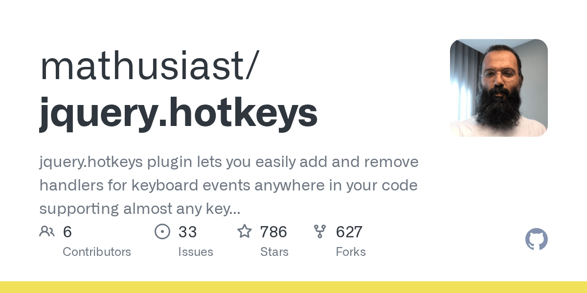 GitHub tzuryby/jquery.hotkeys jquery.hotkeys plugin lets you easily