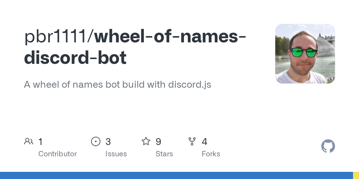 GitHub pbr1111/wheelofnamesdiscordbot A wheel of names bot build with discord.js