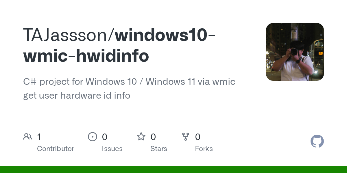 GitHub TAJassson/windows10wmichwidinfo C project for Windows 10