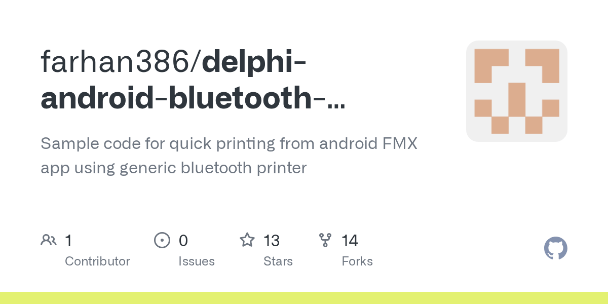 GitHub farhan386/delphiandroidbluetoothprintersample Sample code