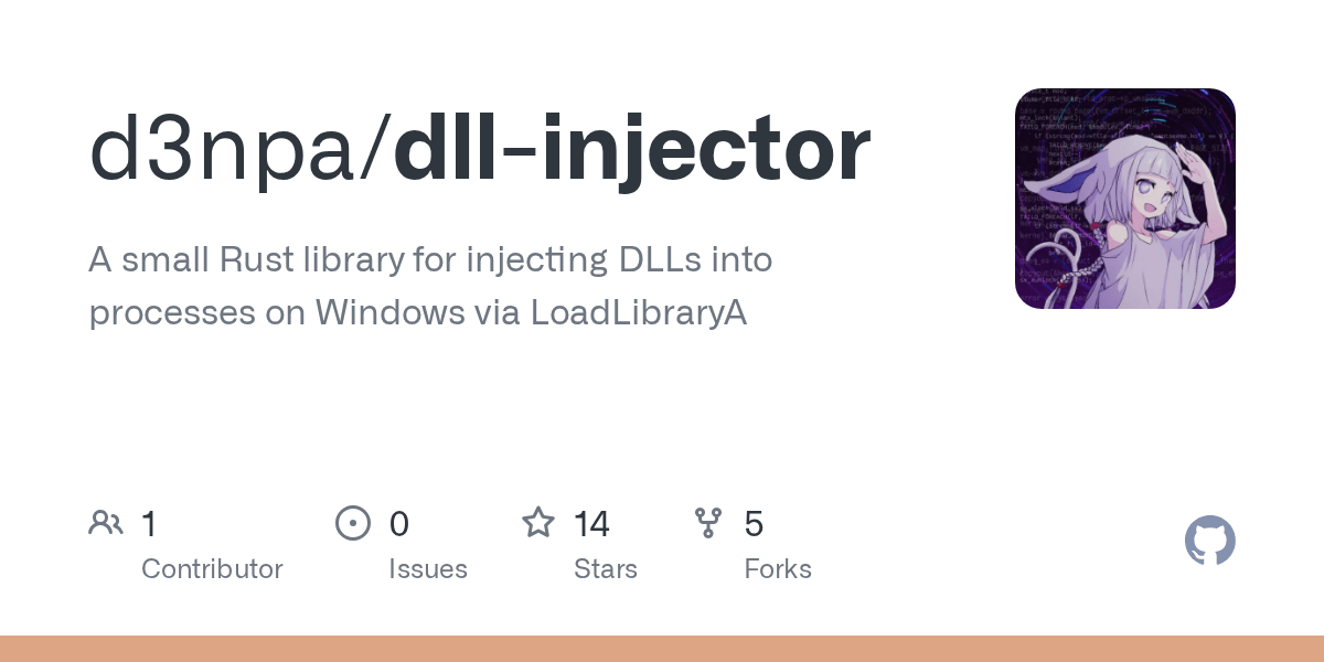 GitHub d3npa/dllinjector A small Rust library for injecting DLLs