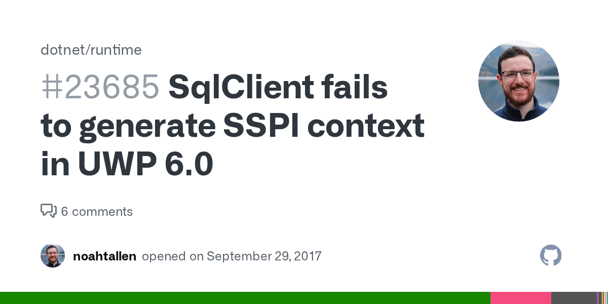 SqlClient fails to generate SSPI context in UWP 6.0 · Issue 23685