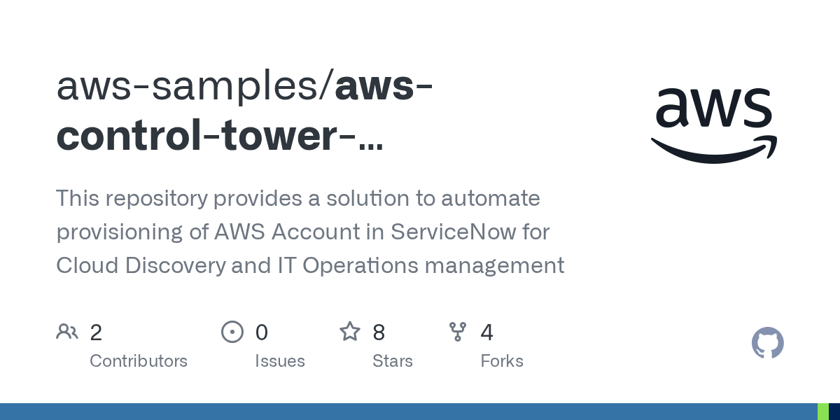 GitHub awssamples/awscontroltowerservicenowitomintegration