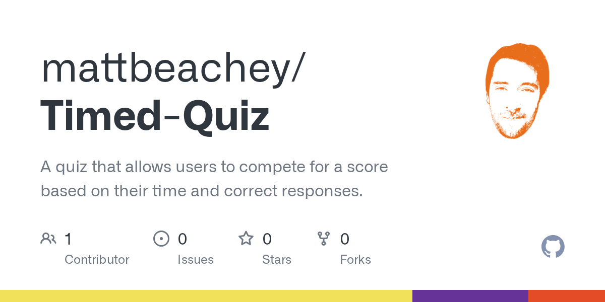 GitHub mattbeachey/TimedQuiz A quiz that allows users to compete for a score based on their