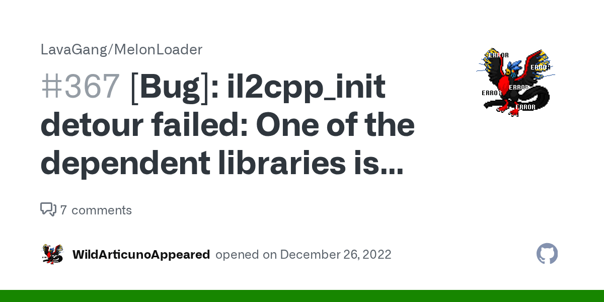 [Bug] il2cpp_init detour failed One of the dependent libraries is