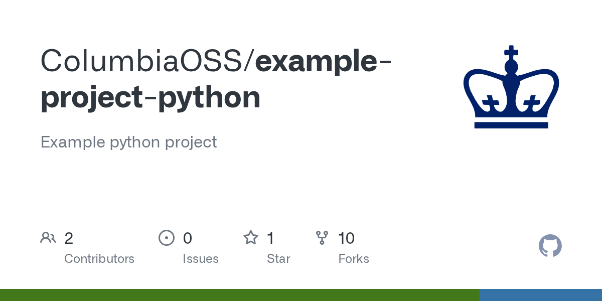 GitHub ColumbiaOSS/exampleprojectpython Example python project