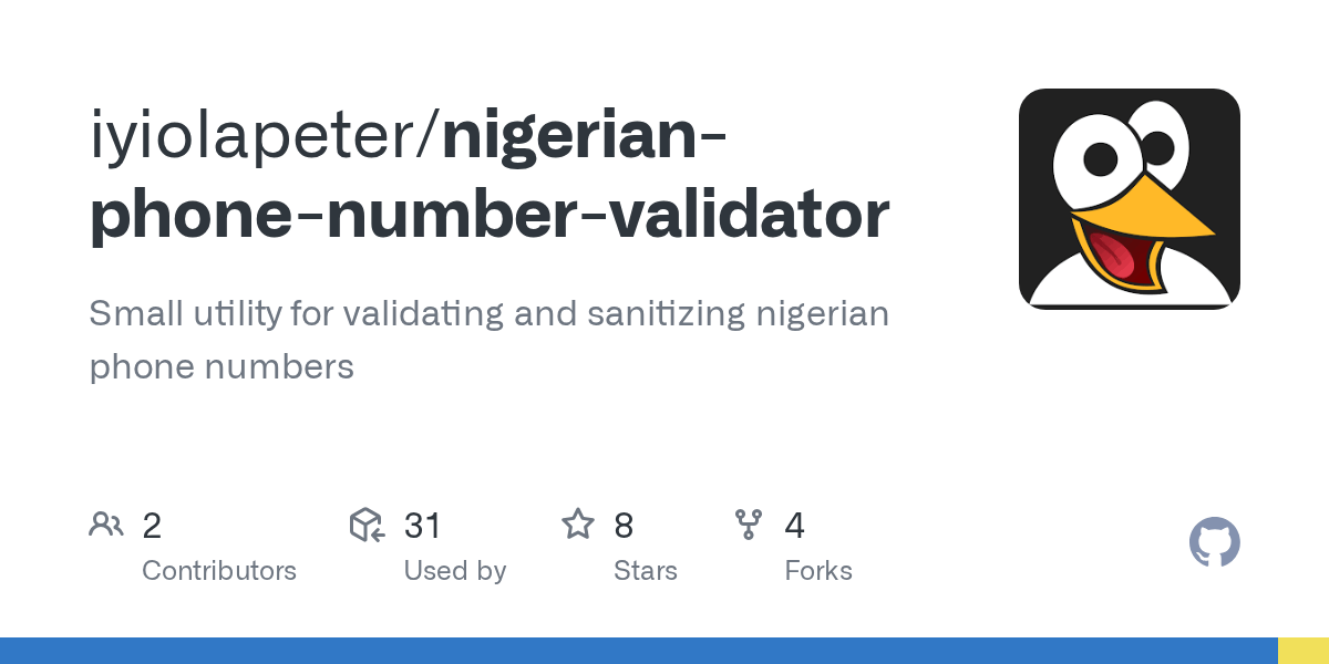 GitHub iyiolapeter/nigerianphonenumbervalidator Small utility for