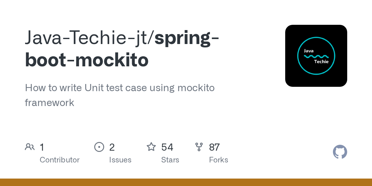GitHub JavaTechiejt/springbootmockito How to write Unit test