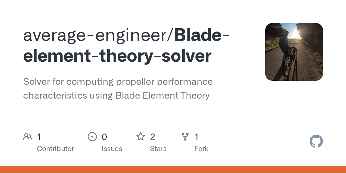 GitHub averageengineer/Bladeelementtheorysolver Solver for computing propeller